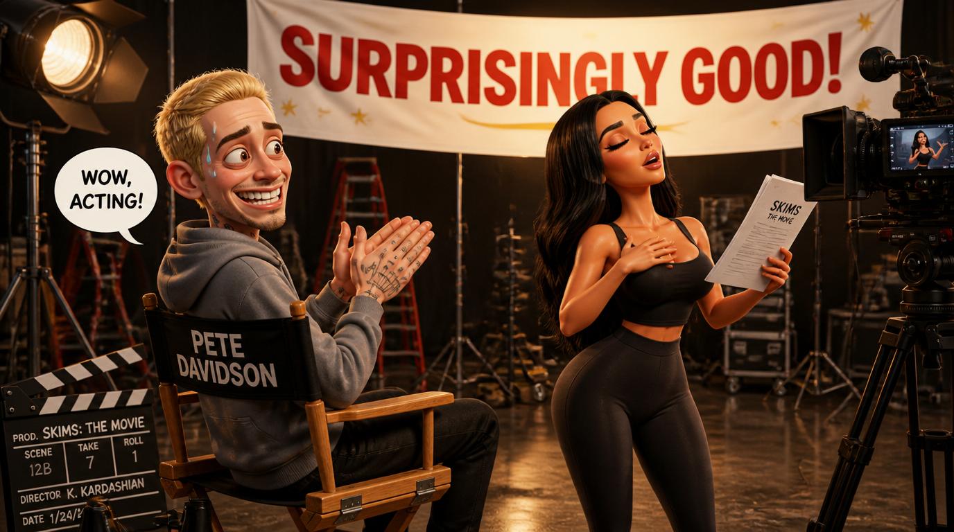 Pete Davidson praised his ex Kim Kardashian's acting skills on his podcast, saying she's become surprisingly good at it