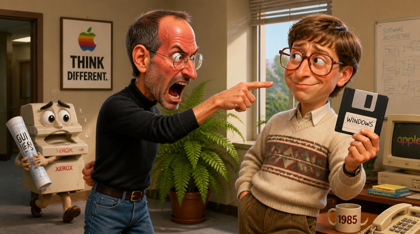 Steve Jobs reportedly lost his mind when Bill Gates announced Windows, accusing Microsoft of ripping off Apple's ideas