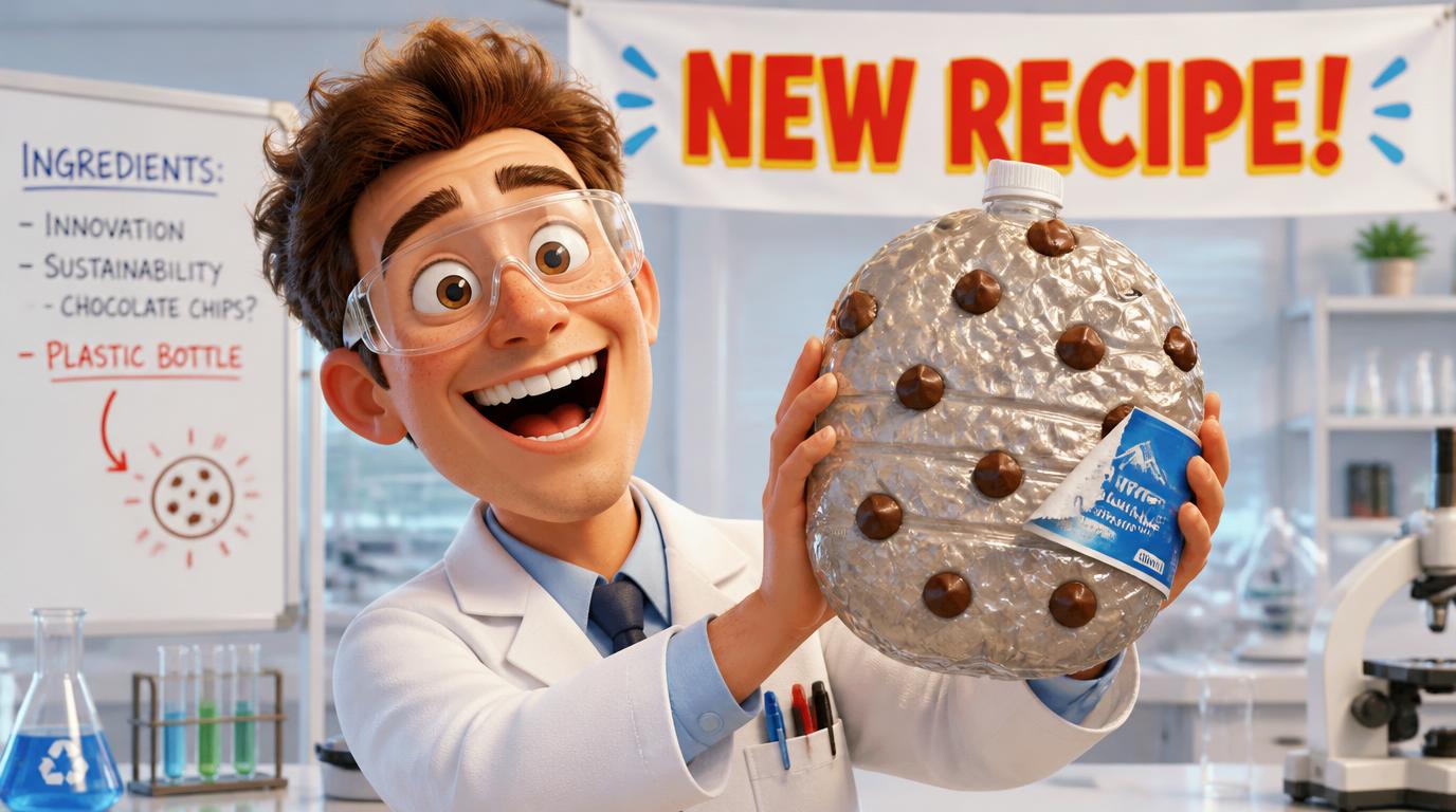 Researchers have figured out how to use microbes to turn plastic bottles into an edible cookie-like snack that could feed people in disaster zones or on deep-space missions