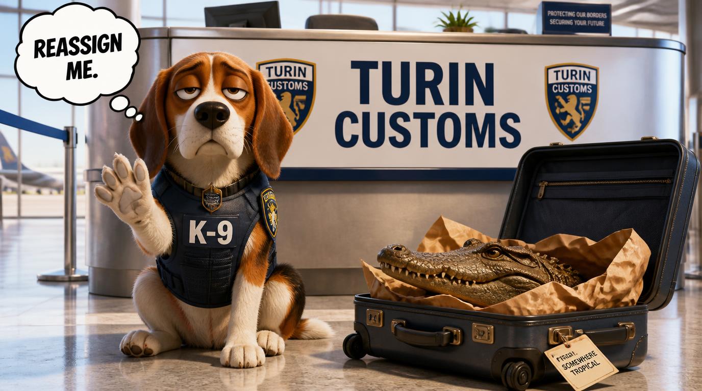 An Italian man could face up to a year in prison after customs officers at a Turin airport found a dried crocodile head wrapped in paper inside his luggage.